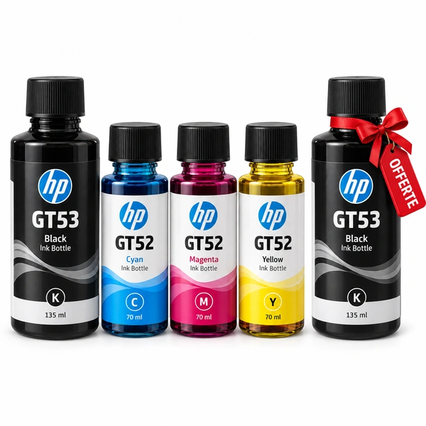 Pack bouteilles HP GT53/GT52 originales + une noire offerte (5)