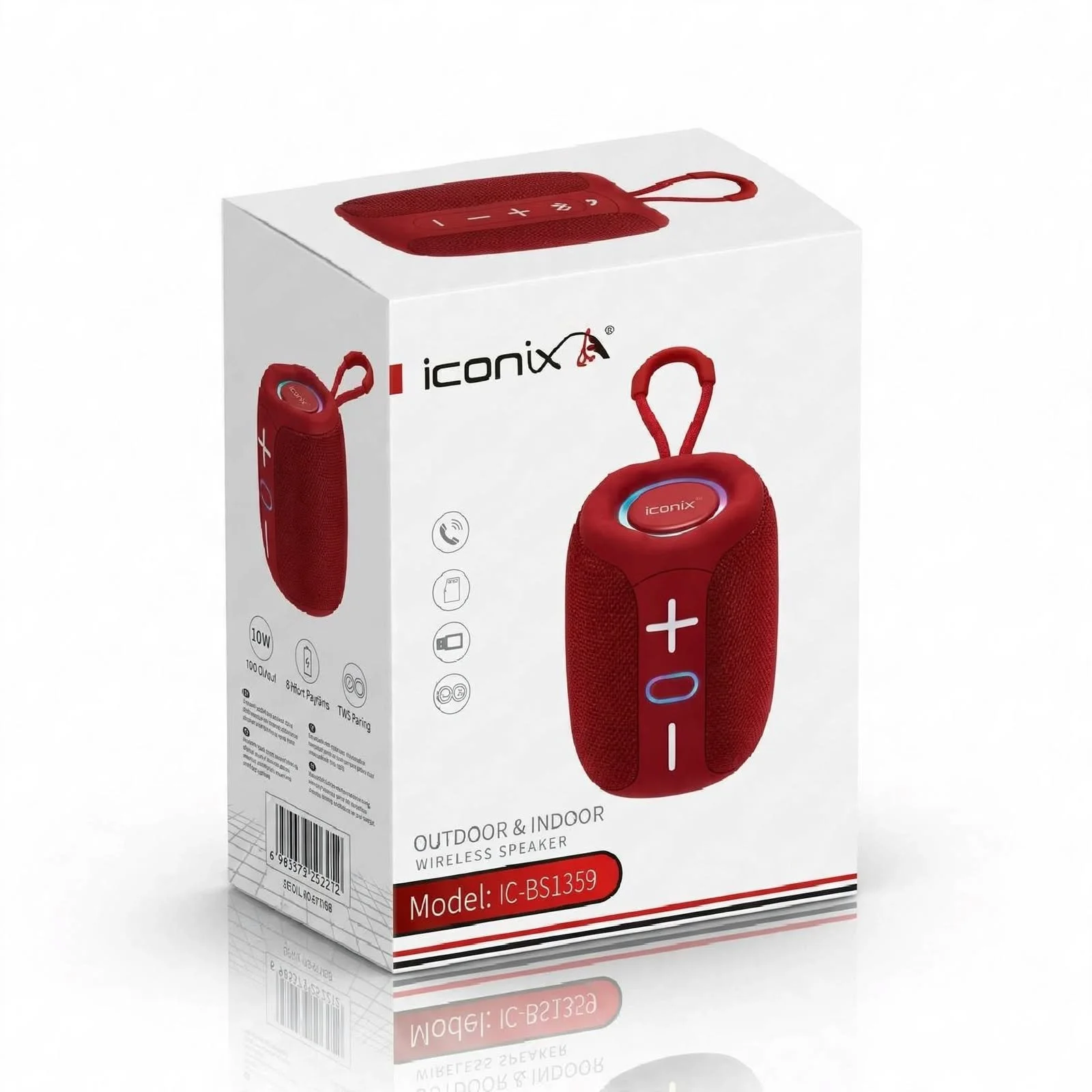 HAUT-PARLEUR ICONIX SANS FIL IC-BS1359 rouge, photo 1 sur 2